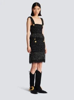Women Balmain Fringed Lurex Tweed Skirt