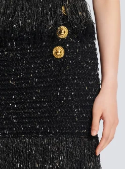 Women Balmain Fringed Lurex Tweed Skirt