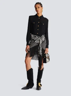 Women Balmain Fringed Silk Scarf Skirt