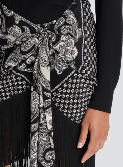 Women Balmain Fringed Silk Scarf Skirt