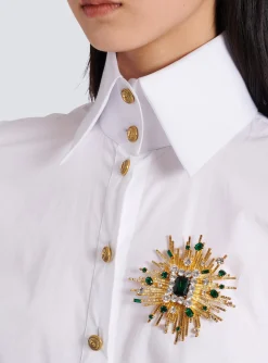 Women Balmain Geometric Brass And Crystal Brooch