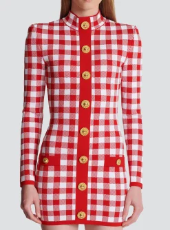 Women Balmain Gingham Fine Knit Dress