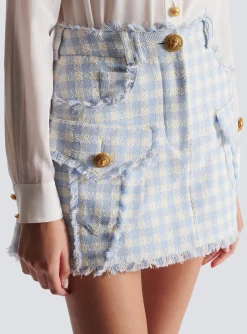 Women Balmain Gingham Tweed A-line Skirt