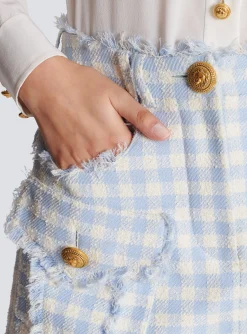 Women Balmain Gingham Tweed A-line Skirt