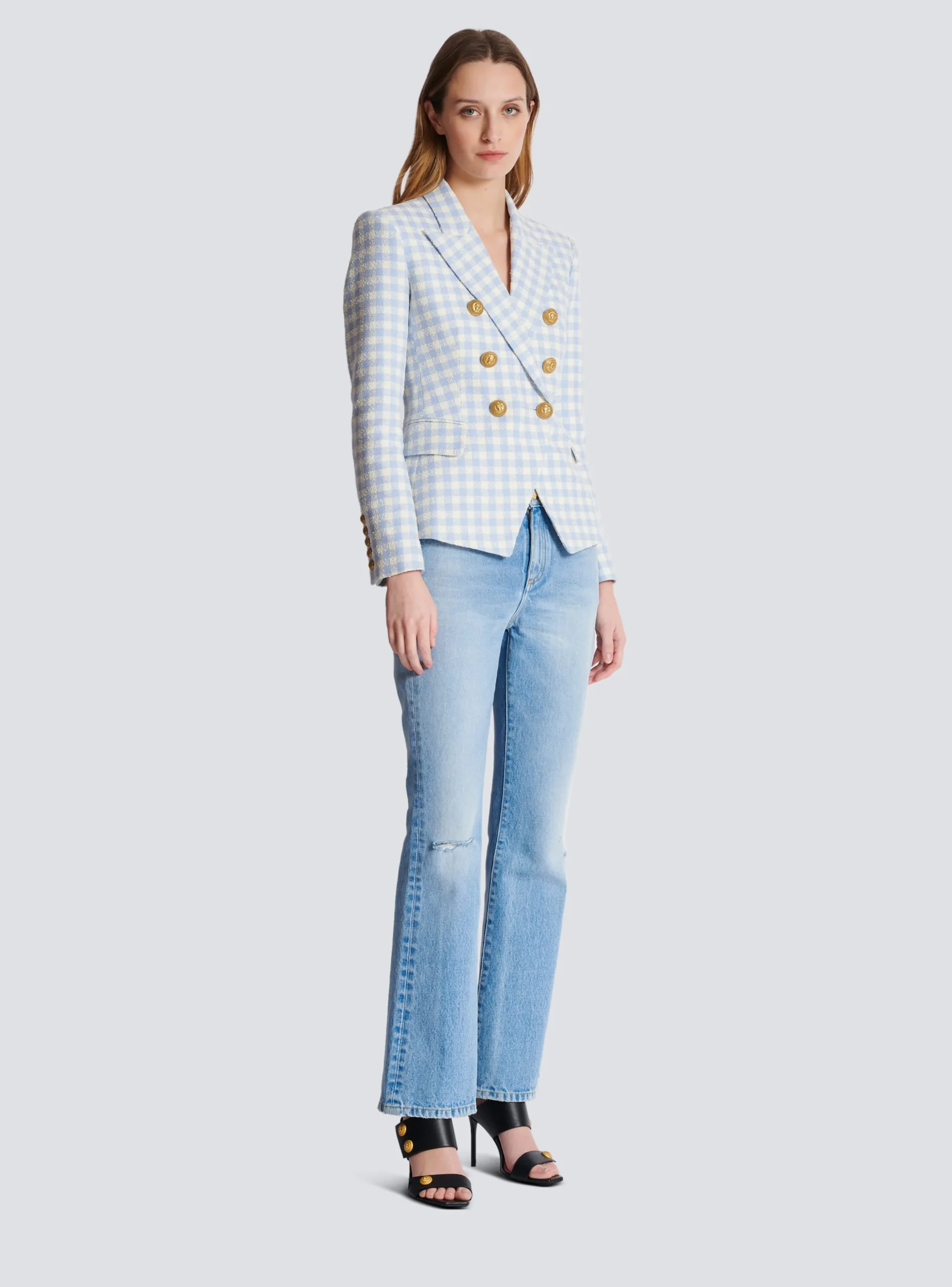Women Balmain Gingham Tweed 6-button Jacket