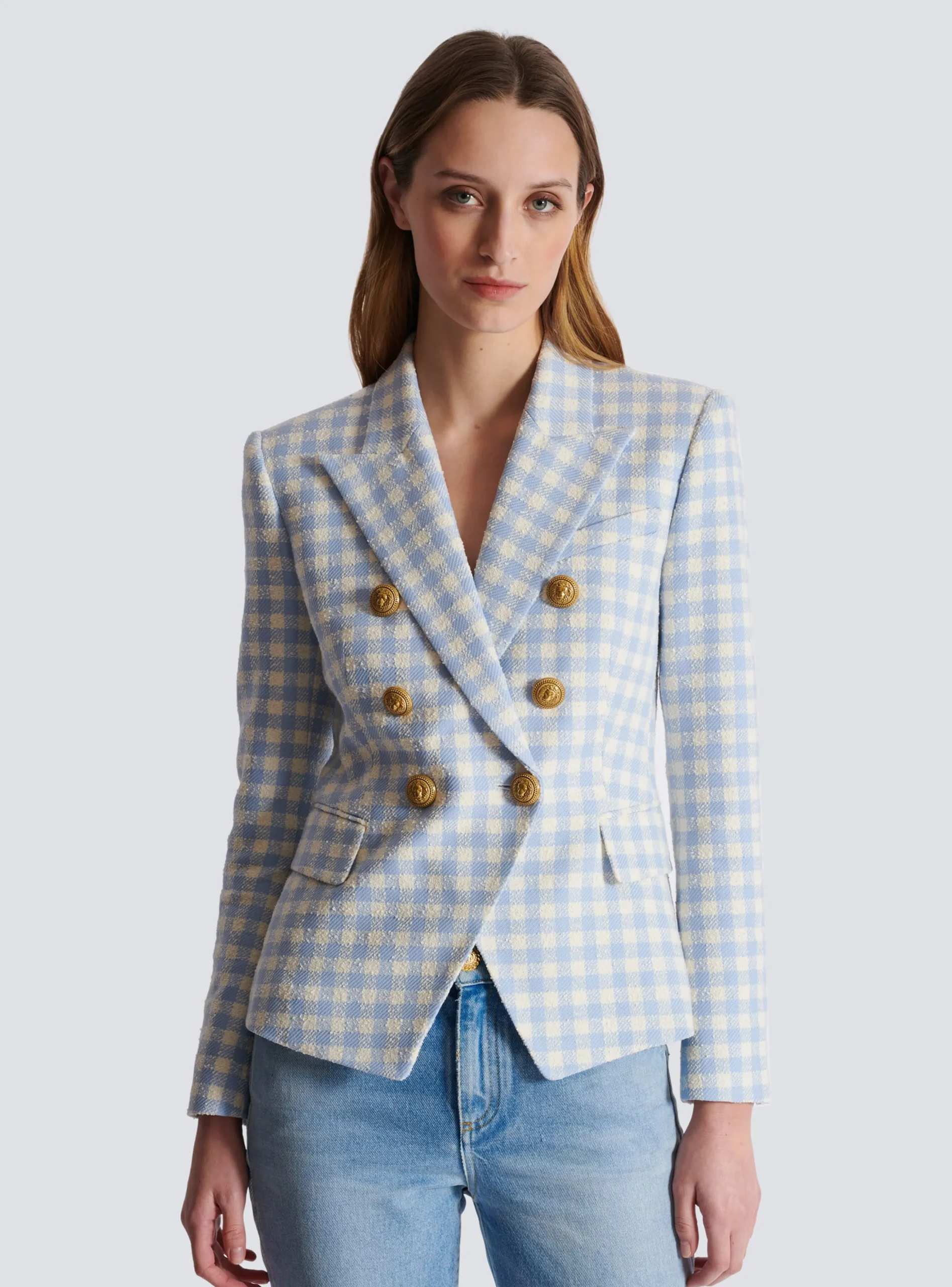 Women Balmain Gingham Tweed 6-button Jacket