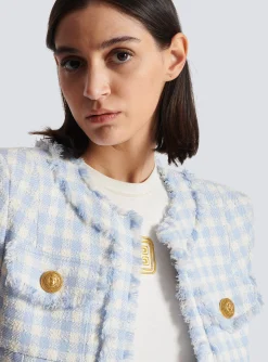 Women Balmain Gingham Tweed Jacket