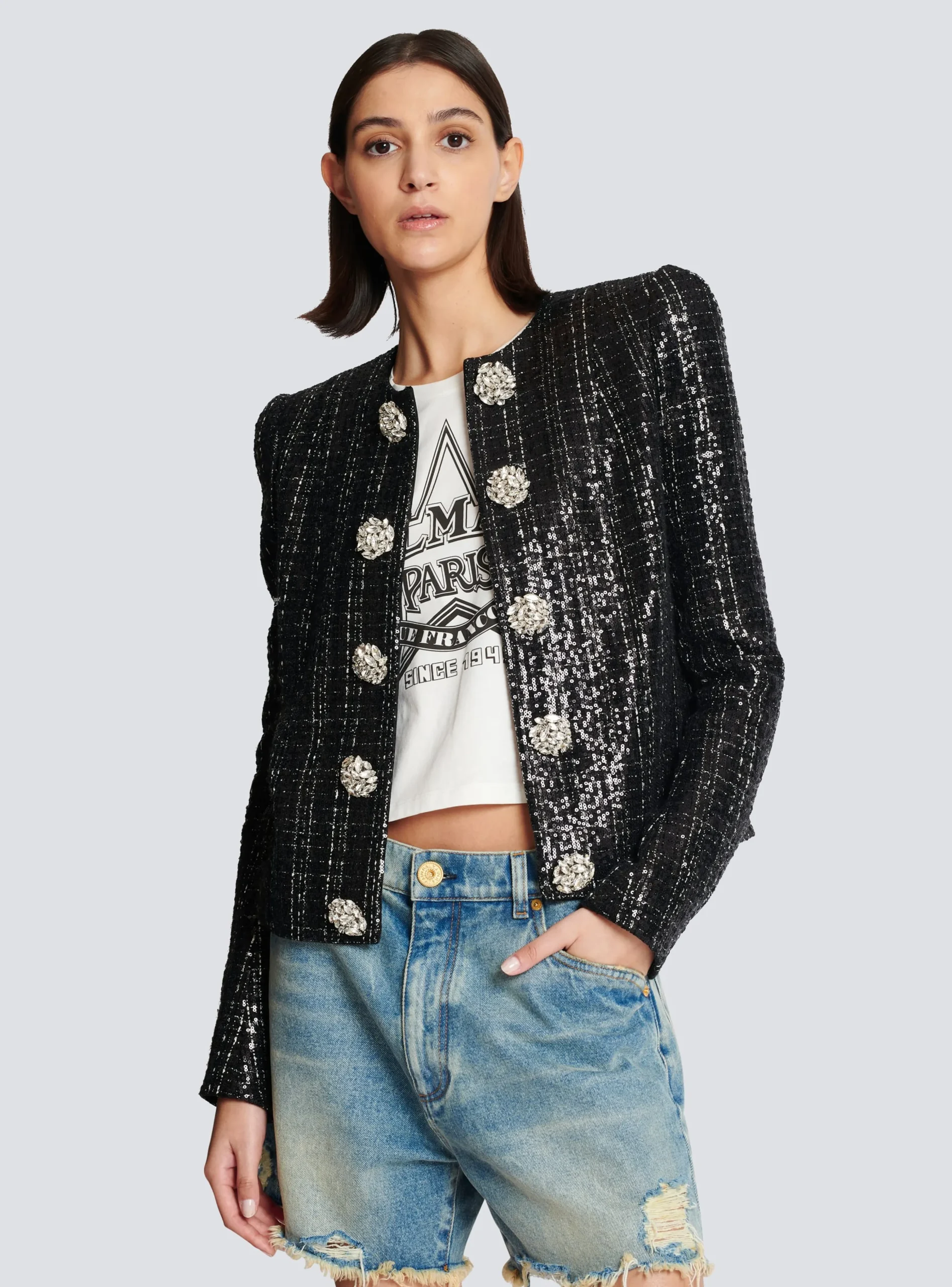 Women Balmain Glittery Tweed Jacket