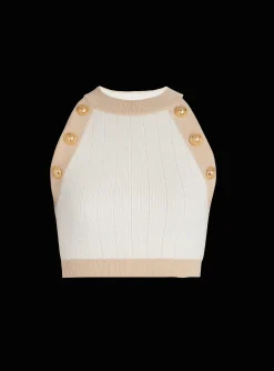 Women Balmain Gold-trimmed Knit Crop Top