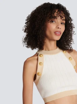 Women Balmain Gold-trimmed Knit Crop Top