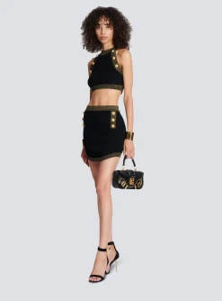 Women Balmain Gold-trimmed Knit Crop Top