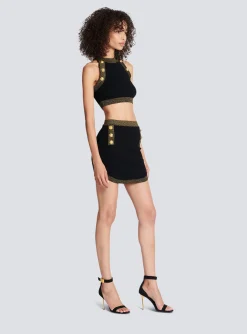 Women Balmain Gold-trimmed Knit Crop Top