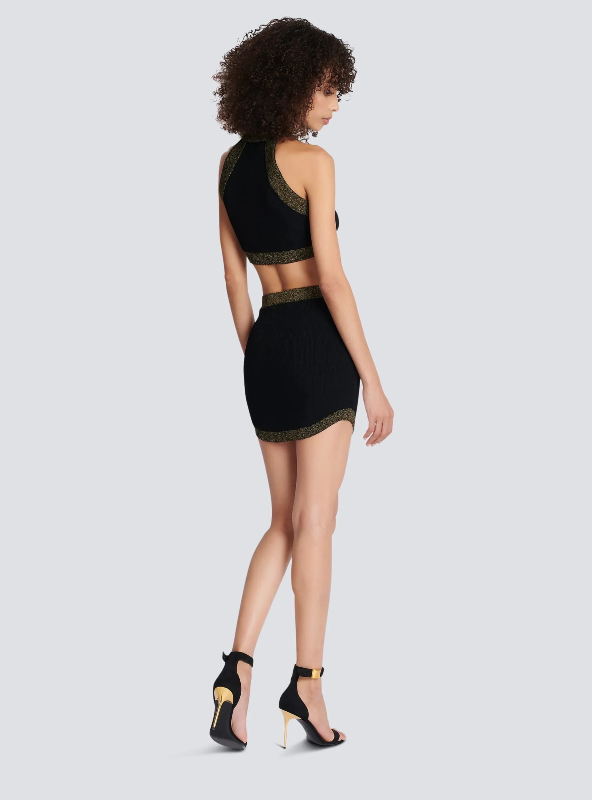 Women Balmain Gold-trimmed Knit Crop Top