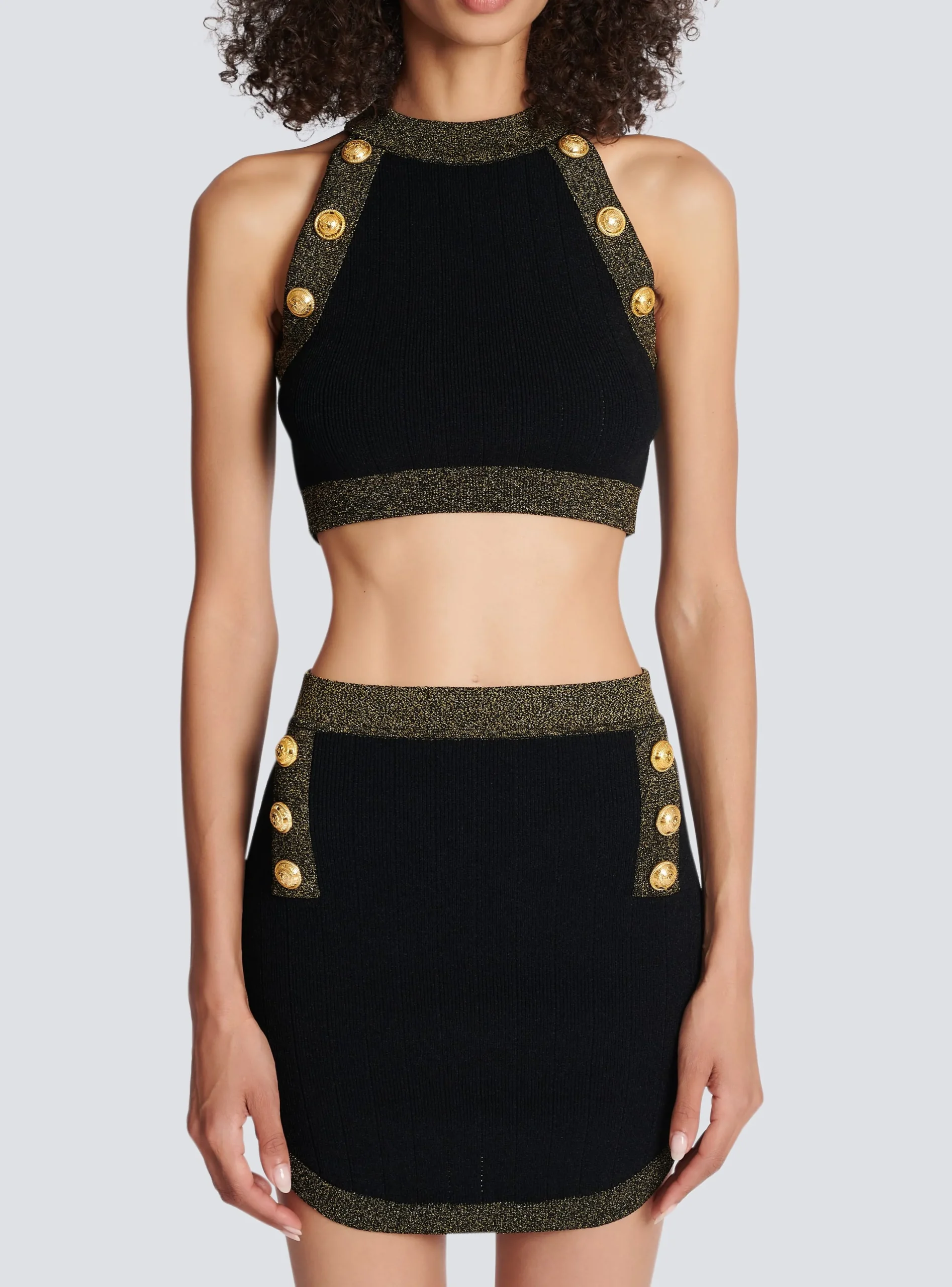 Women Balmain Gold-trimmed Knit Crop Top