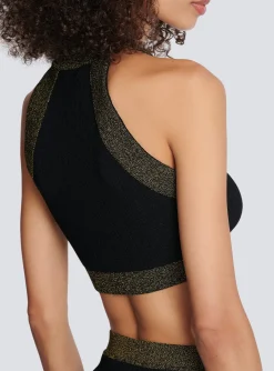 Women Balmain Gold-trimmed Knit Crop Top