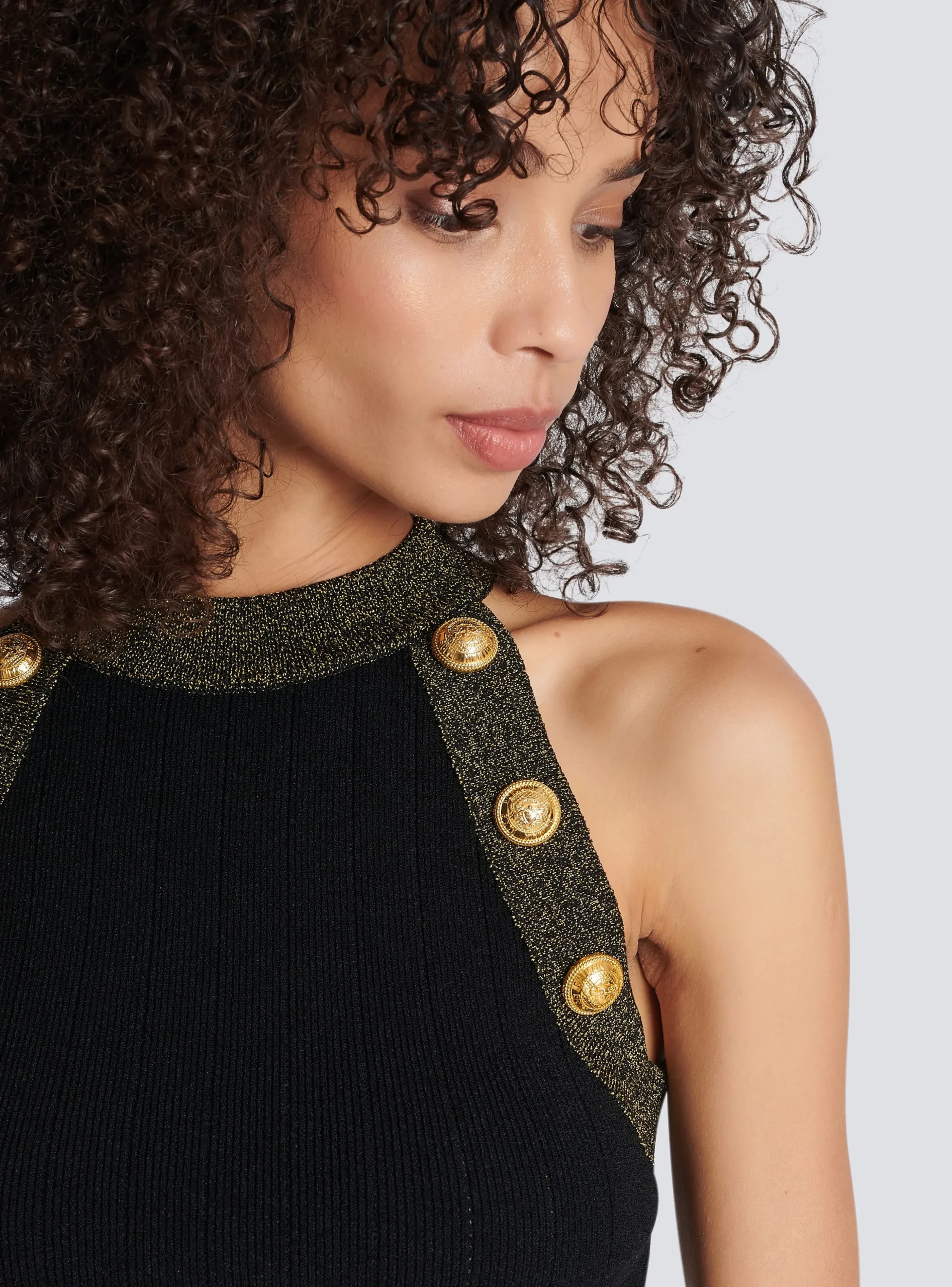Women Balmain Gold-trimmed Knit Crop Top