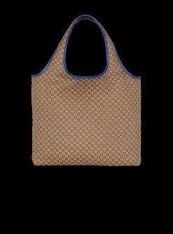 Women Balmain Grocery Bag In Monogram Canvas And Smooth Leather