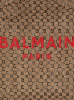 Women Balmain Grocery Bag In Monogram Canvas And Smooth Leather