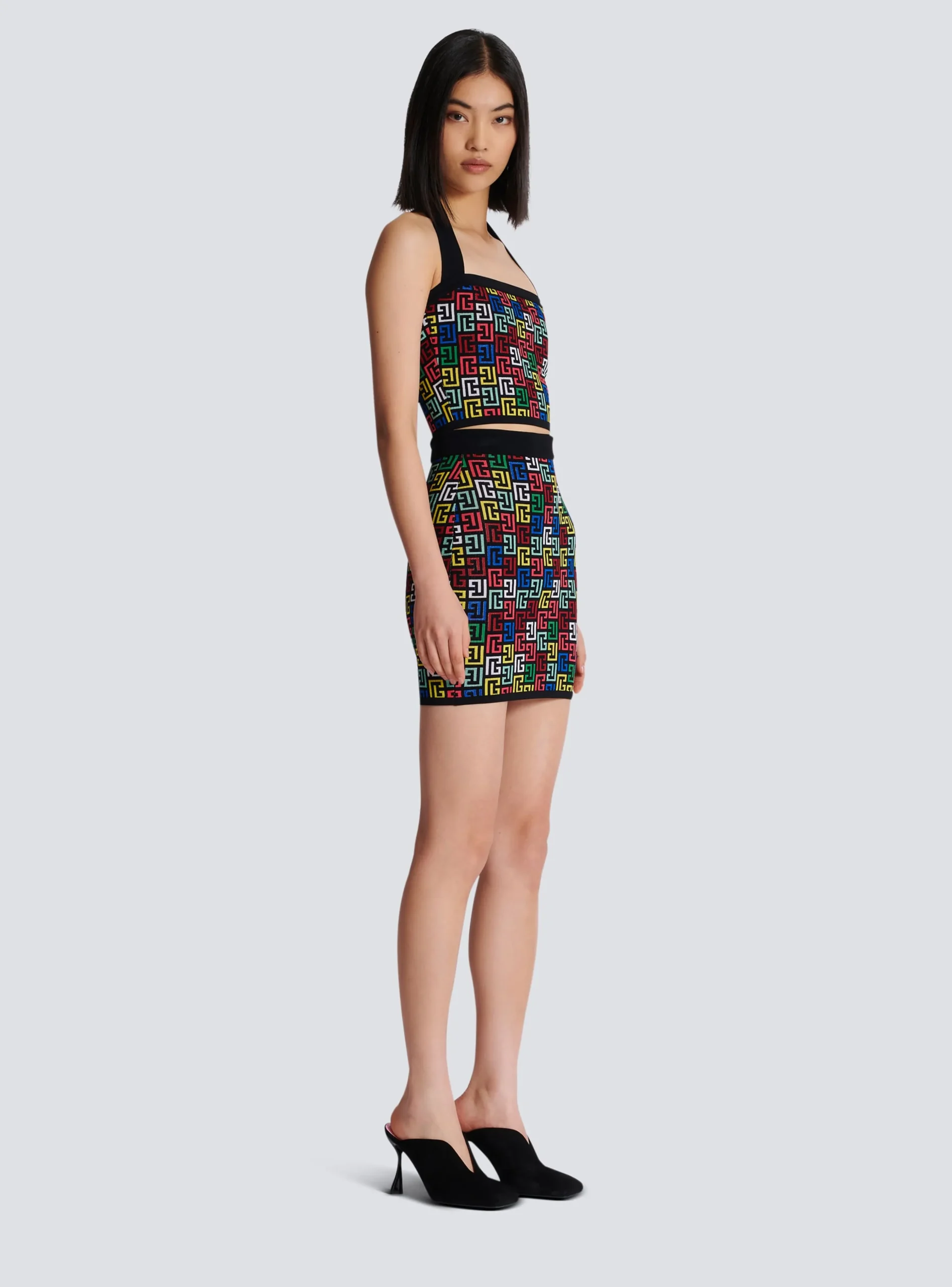 Women Balmain Halterneck Top In Pop Monogram Knit
