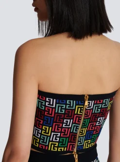 Women Balmain Halterneck Top In Pop Monogram Knit