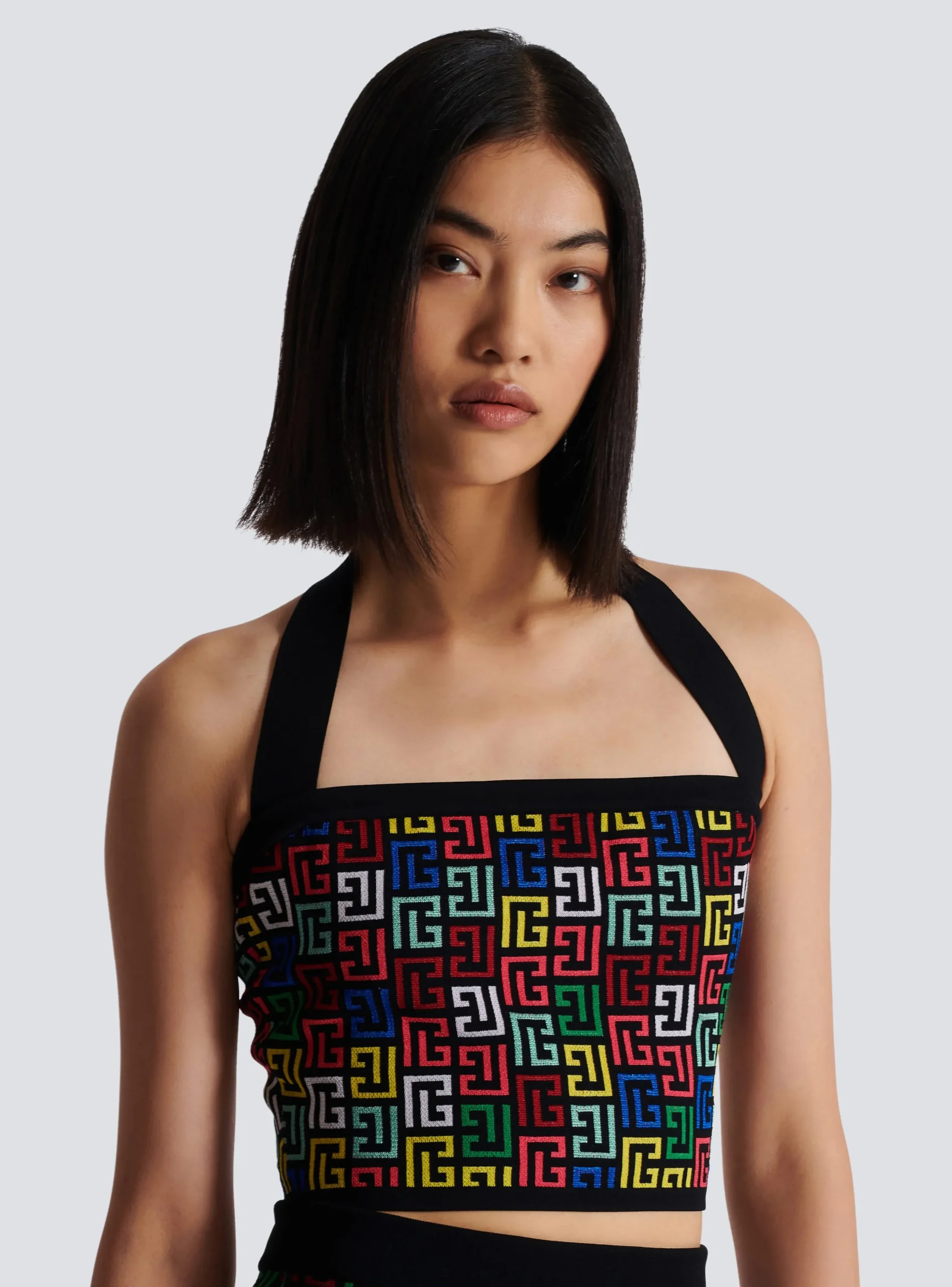 Women Balmain Halterneck Top In Pop Monogram Knit