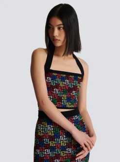 Women Balmain Halterneck Top In Pop Monogram Knit