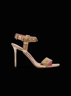 Women Balmain Heeled Eva Sandals In Mirrored Leather