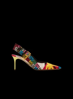 Women Balmain Heeled Ruby Slingbacks In Printed Satin