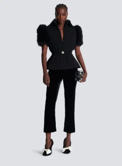 Women Balmain Jacket With Short Faux Fur Sleeves