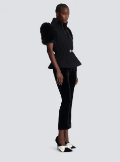 Women Balmain Jacket With Short Faux Fur Sleeves
