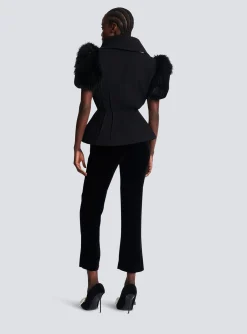 Women Balmain Jacket With Short Faux Fur Sleeves