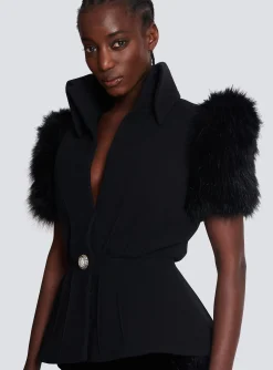 Women Balmain Jacket With Short Faux Fur Sleeves