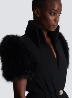 Women Balmain Jacket With Short Faux Fur Sleeves