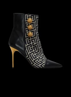 Women Balmain Jacquard Monogram And Leather Roni Ankle Boots