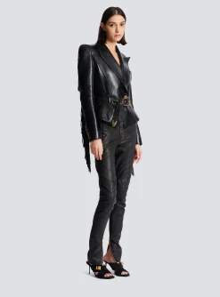 Women Balmain Jolie Madame Fringed Leather Jacket
