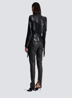 Women Balmain Jolie Madame Fringed Leather Jacket