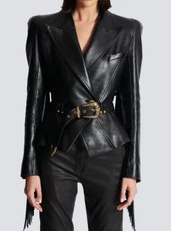 Women Balmain Jolie Madame Fringed Leather Jacket