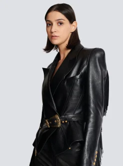 Women Balmain Jolie Madame Fringed Leather Jacket