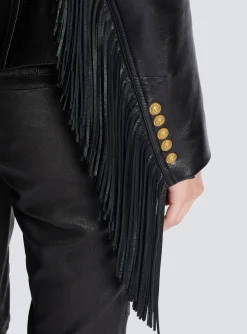 Women Balmain Jolie Madame Fringed Leather Jacket