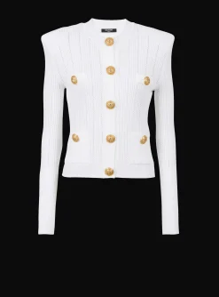 Women Balmain Knit Cardigan With Gold Buttons