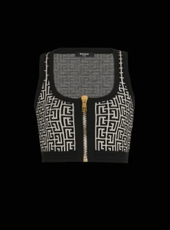 Women Balmain Knit Crop Top With Monogram