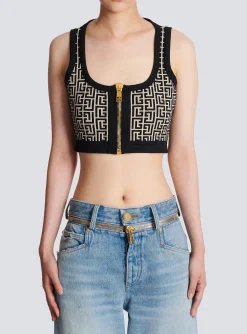 Women Balmain Knit Crop Top With Monogram