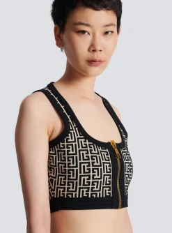 Women Balmain Knit Crop Top With Monogram