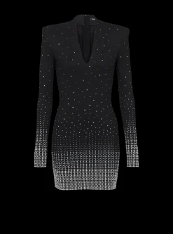 Women Balmain Knit Dress With Pearl And Crystal Embroidery