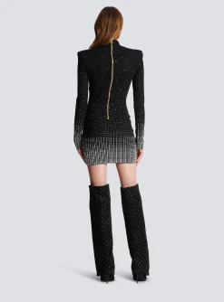 Women Balmain Knit Dress With Pearl And Crystal Embroidery