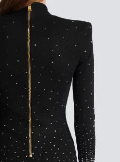 Women Balmain Knit Dress With Pearl And Crystal Embroidery