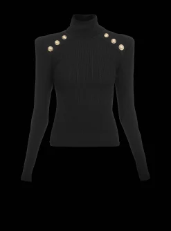 Women Balmain Knit Jumper With Gold Buttons