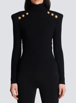 Women Balmain Knit Jumper With Gold Buttons