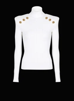 Women Balmain Knit Jumper With Gold Buttons