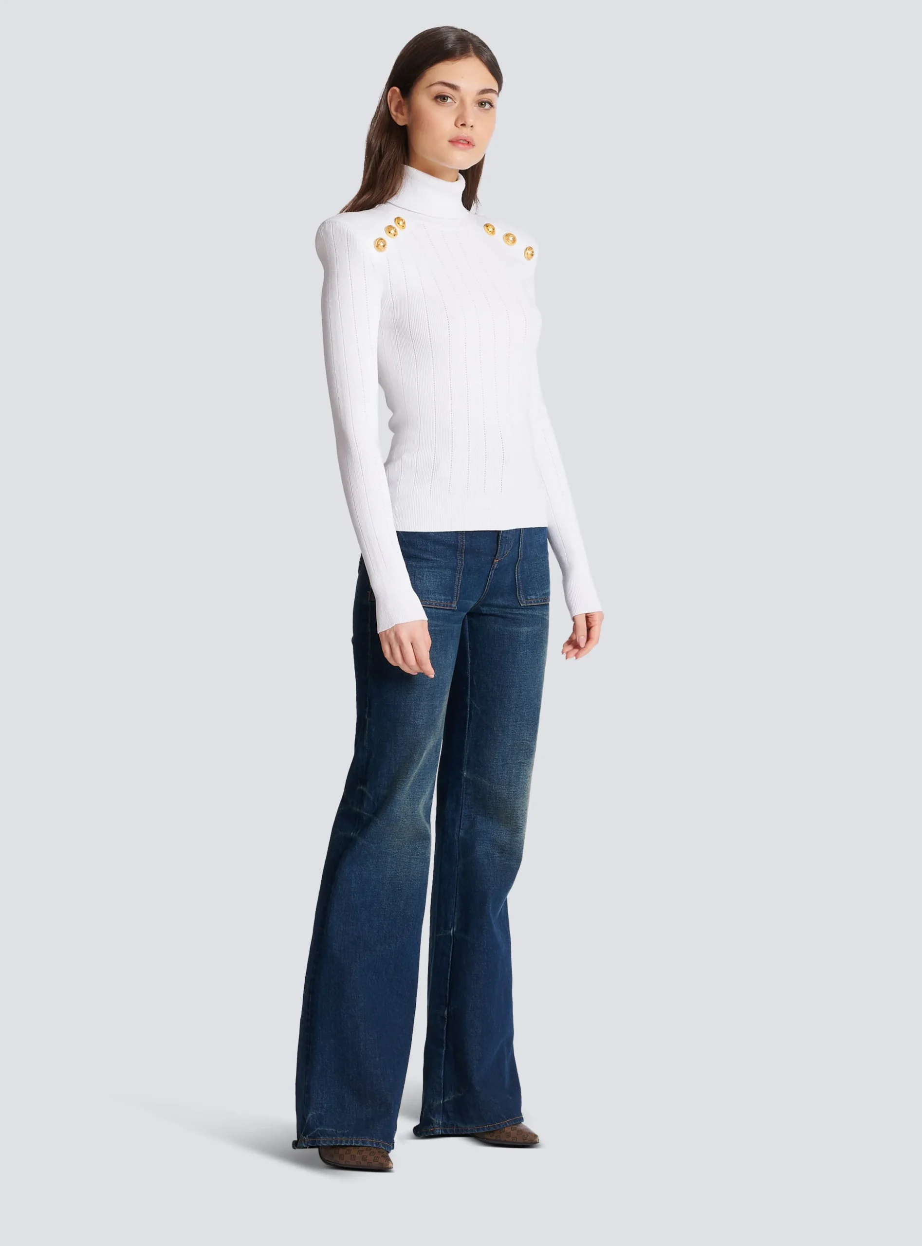 Women Balmain Knit Jumper With Gold Buttons